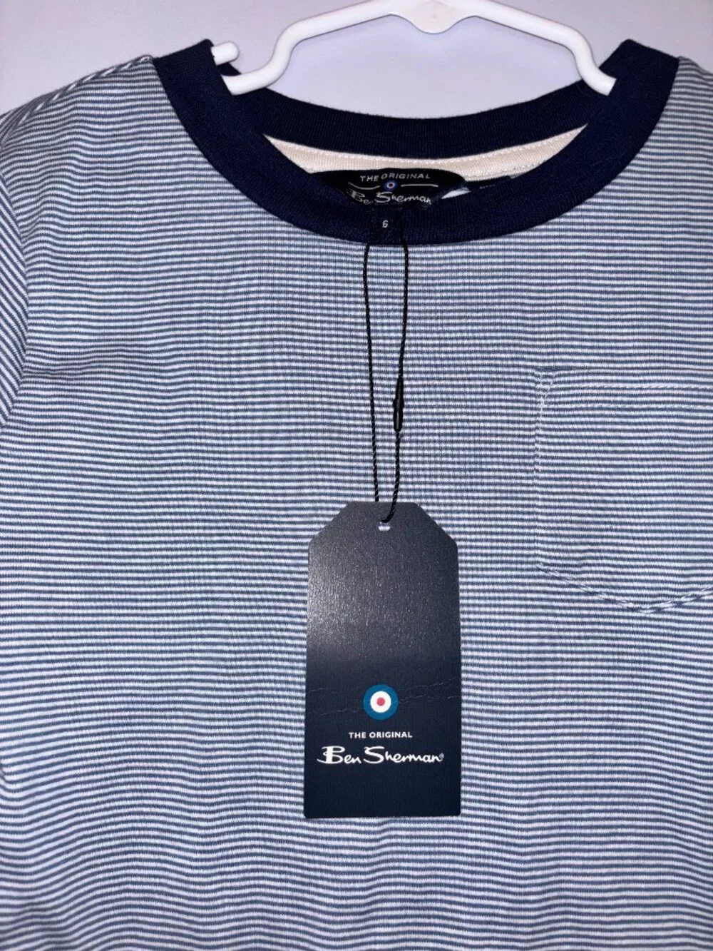 NWT Ben Sherman Boys Mini-Striped Crew Neck T-Shirt with Pocket